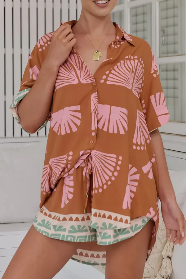 Mocha Brown Pattern Short Sleeve Shirt
