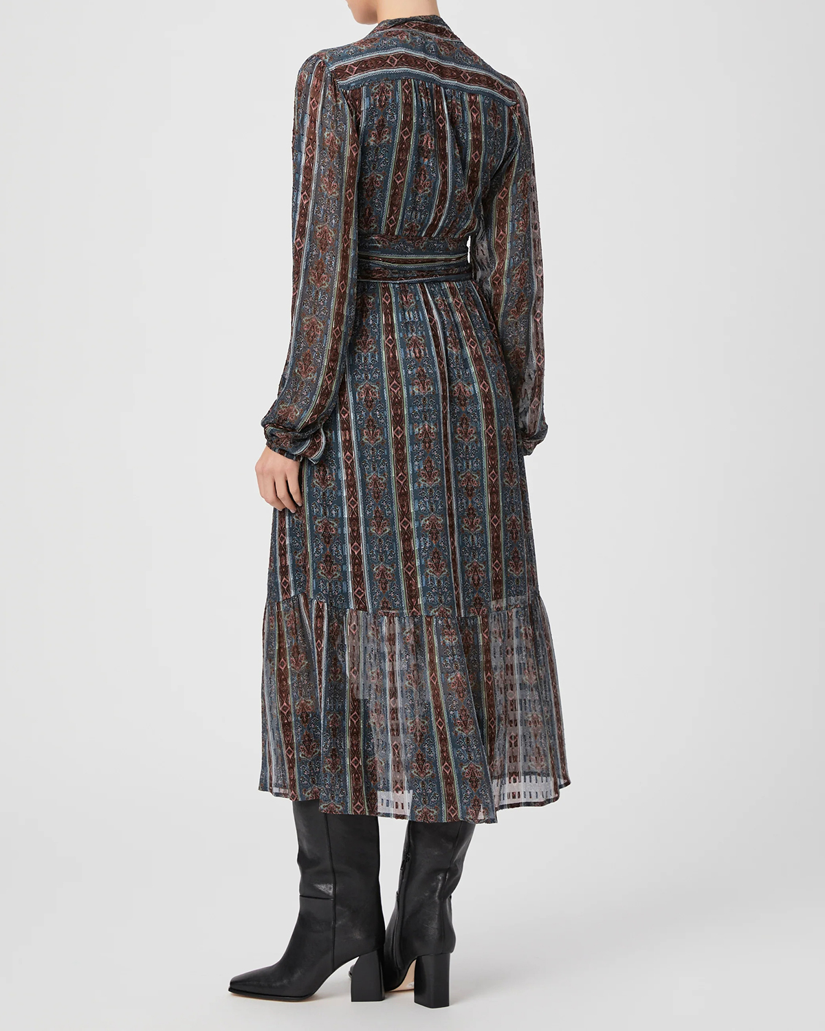 Calico Blue Multi Silk Striped Wrap Midi Dress