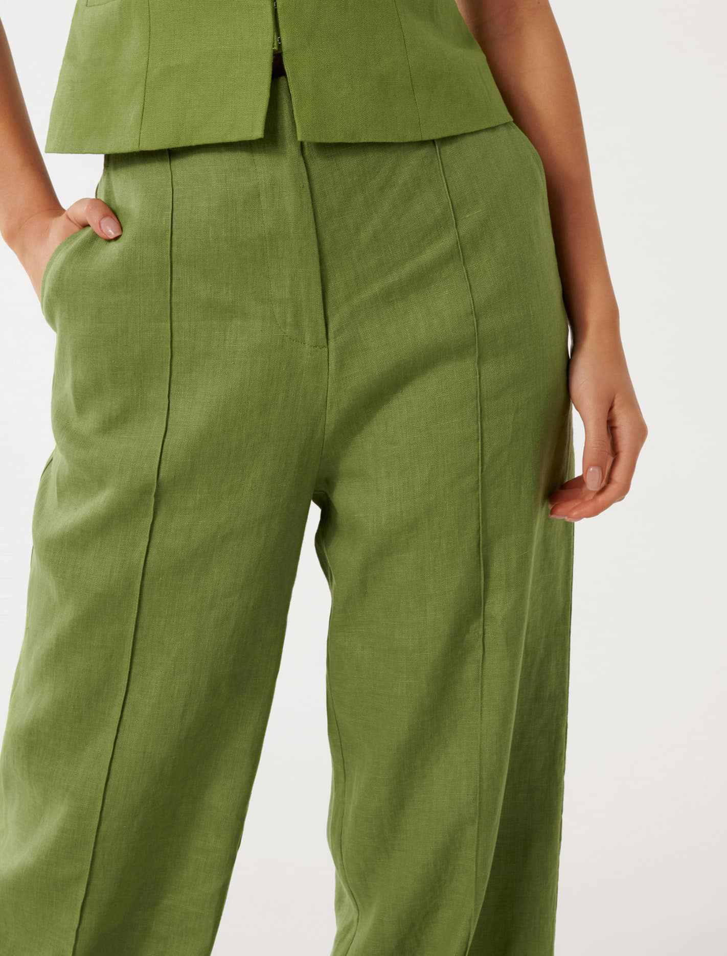 Green Linen Wide-Leg Pants