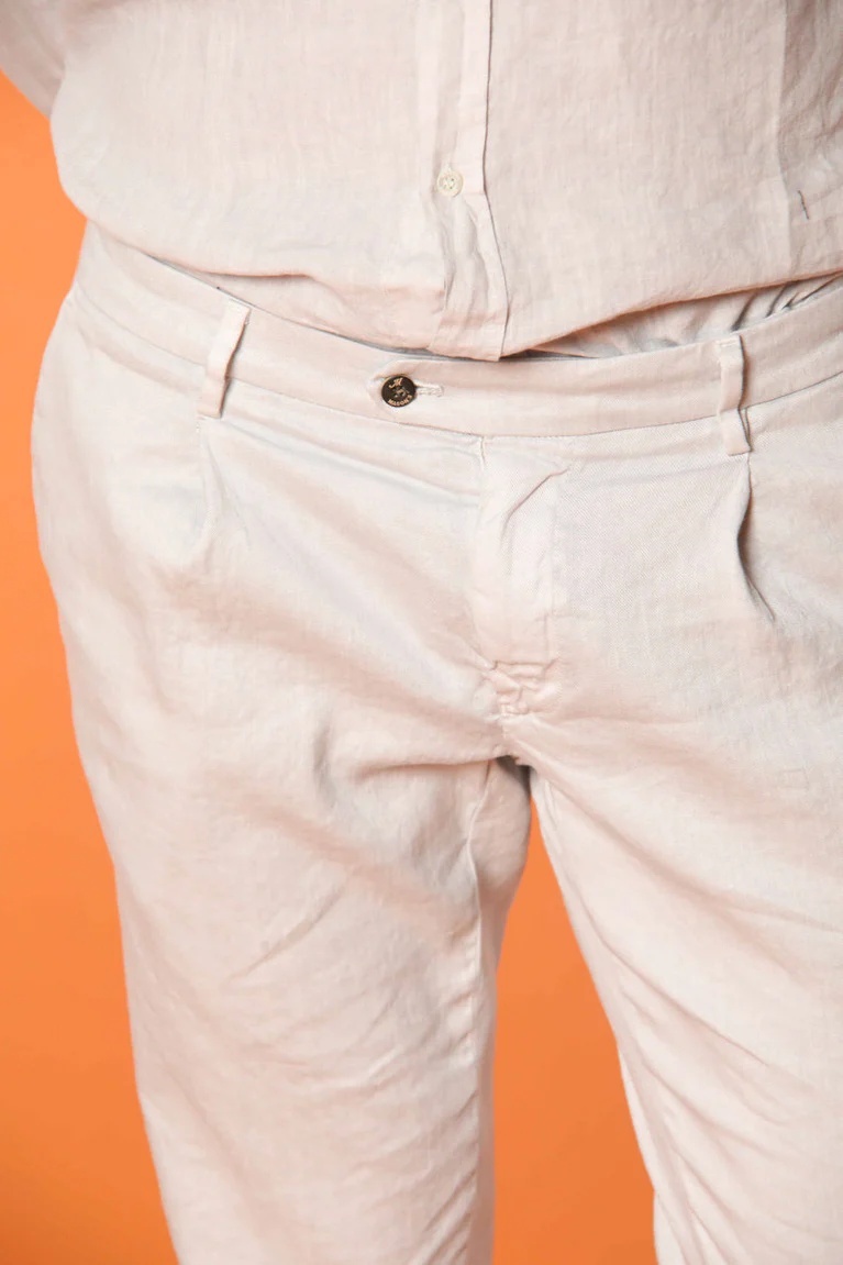 Men's Pearl Grey Cotton and Linen Regular Fit Slim Straight Pants