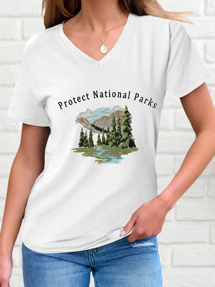 Women'S Protect National Parks V-Neck Short-Sleeved T-Shirt