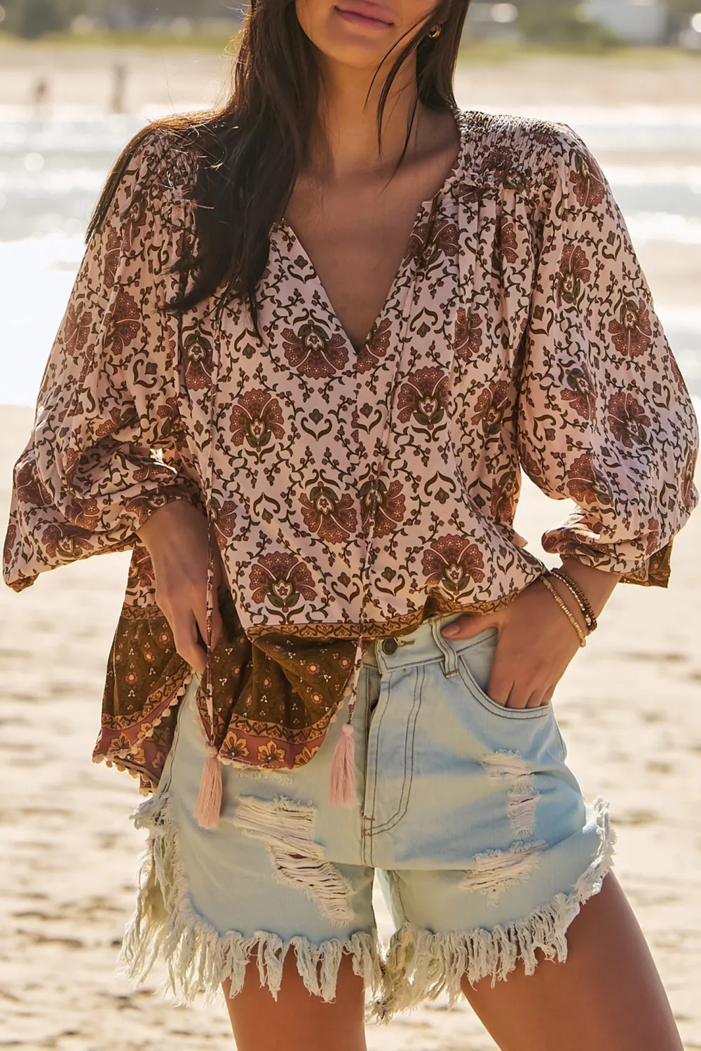 Neck Tie With Tassel Detail Blouse