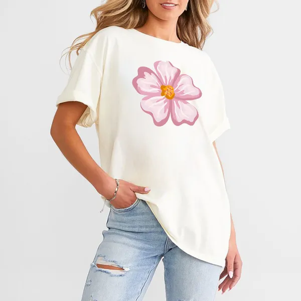 Casual T-Shirt With Pink And White Floral Pattern