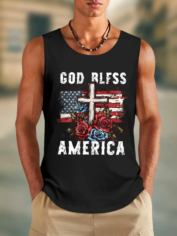 Men'S God Bless America Round-Necked Sleeveless Vest