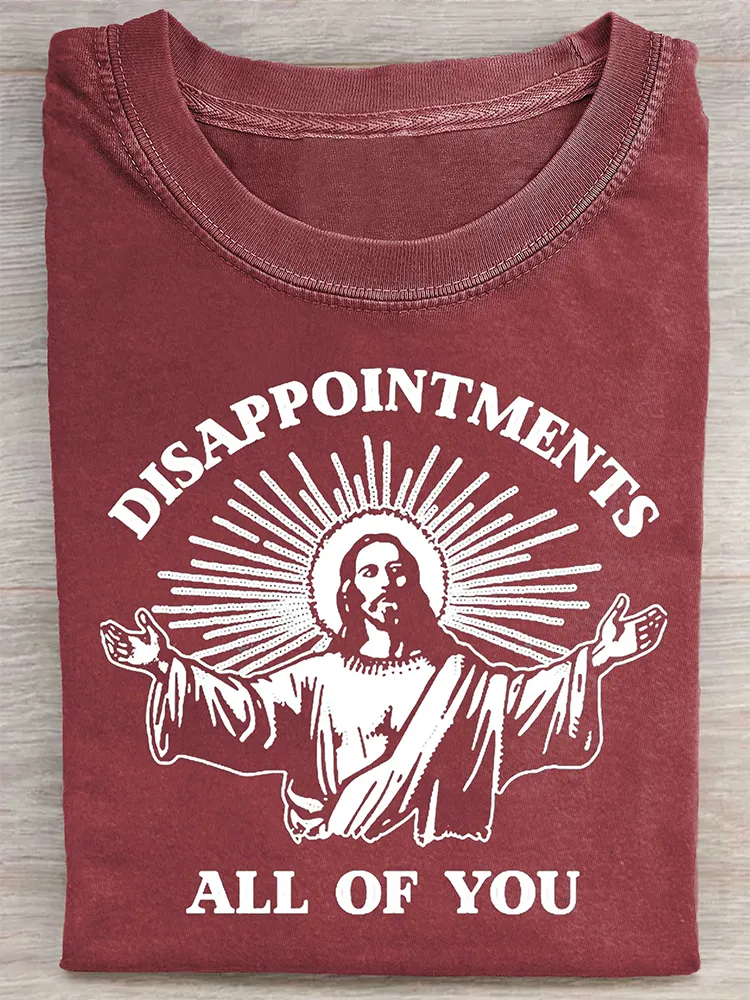 Women'S Disappointments All Of You Round Neck Washed Short Sleeve T-Shirt