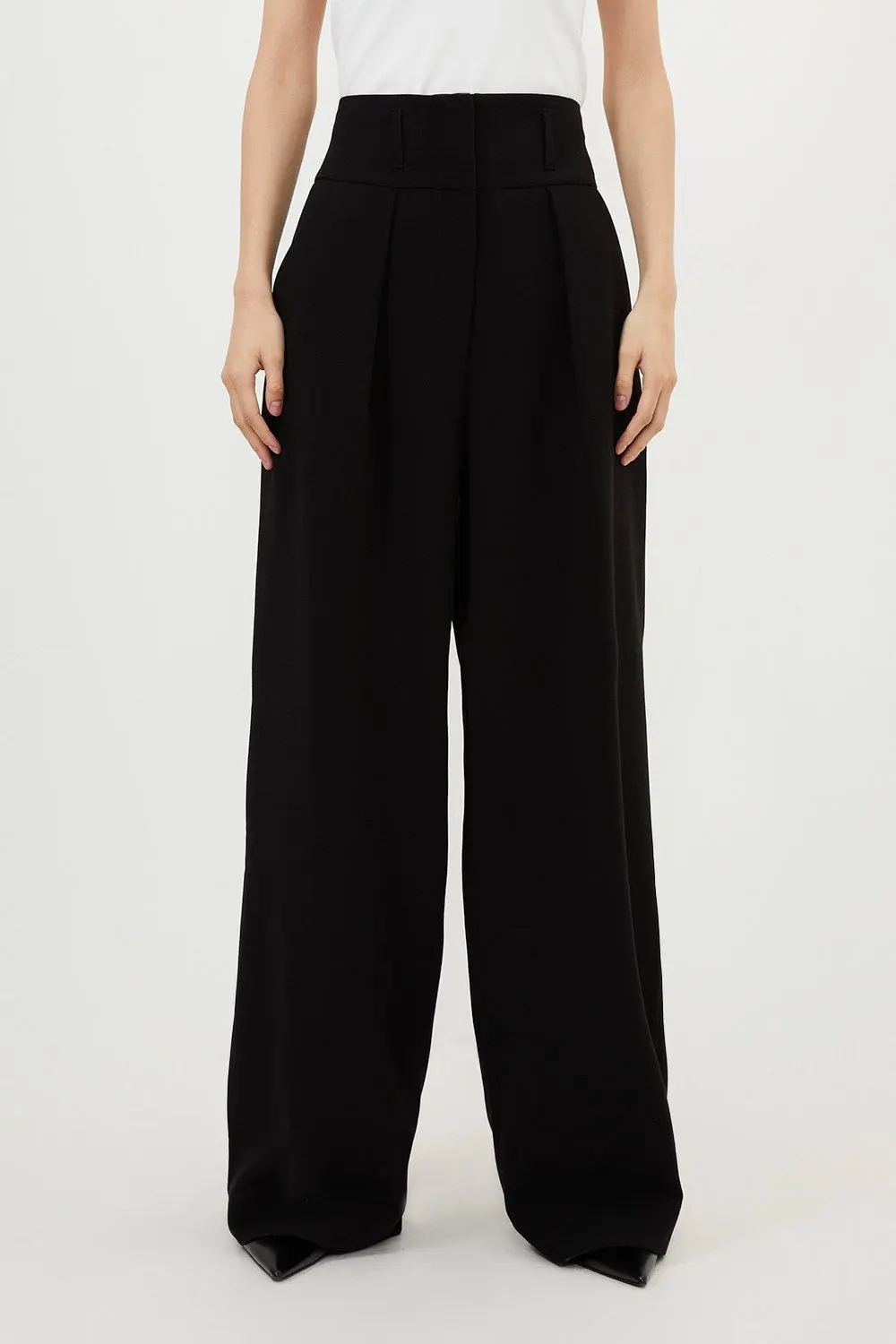 Compact Stretch Essential Tailored High Waist Wide Leg Trouser