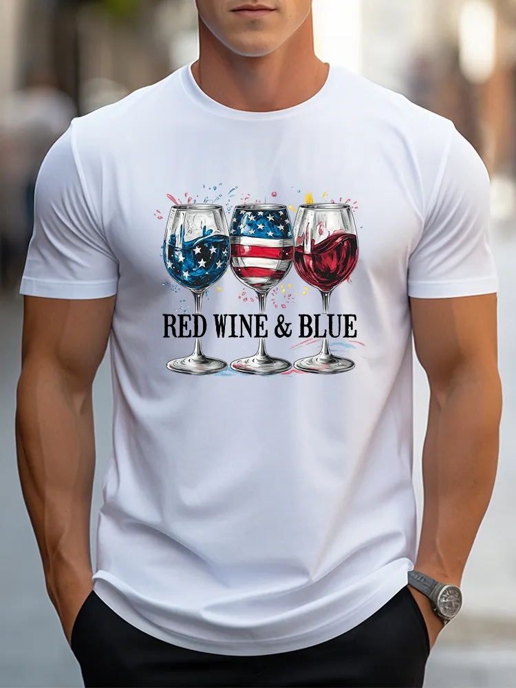 Men's Independence Day Red Wine And Blue T-Shirt