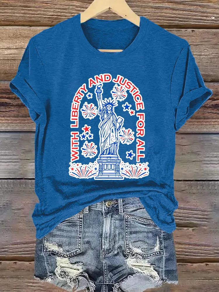 Woman'S With Liberty And Justice For All Crew Neck Short Sleeve T-Shirt