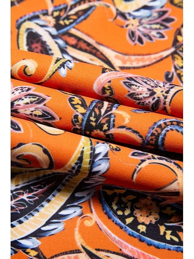 Boho Paisley Damask Print Shirred Swimsuit
