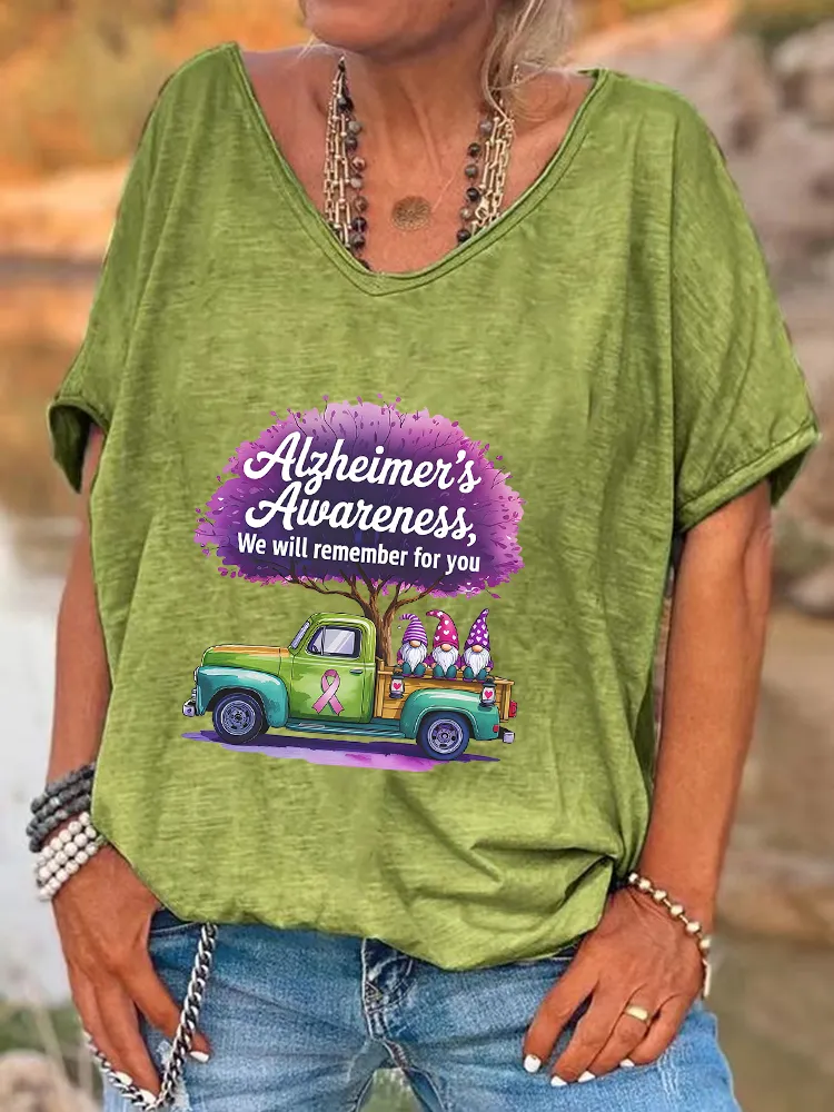 Women'S Alzheimer'S Awareness, We Will Remember For You V-Neck Short-Sleeved T-Shirt