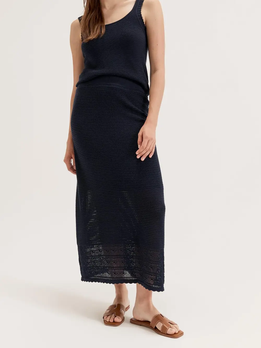 Black High-Rise Hollow Lace Maxi Skirts