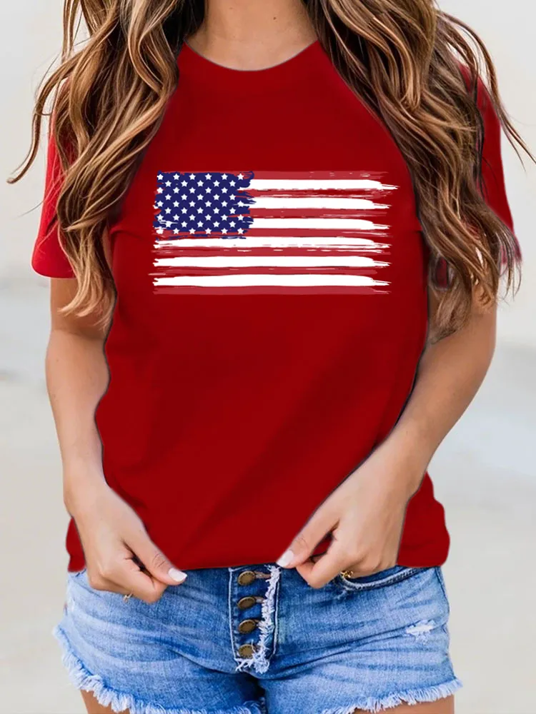 National Flag Print Round-Neck Short-Sleeved T-Shirt