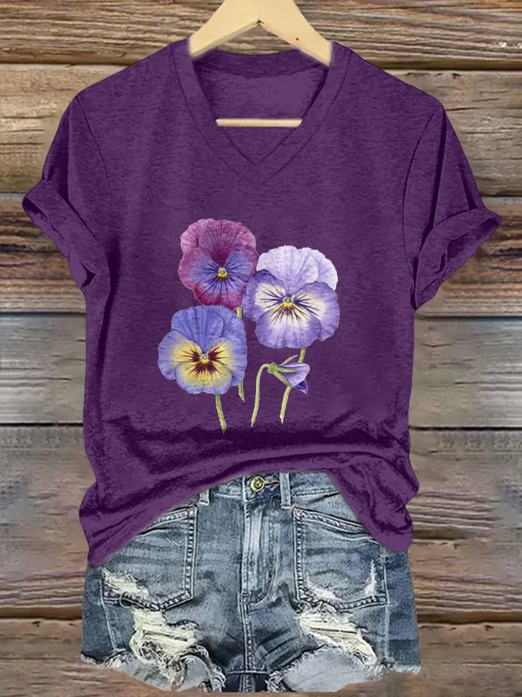 Women'S Floral Printed Alzheimer'S Awareness T-Shirt
