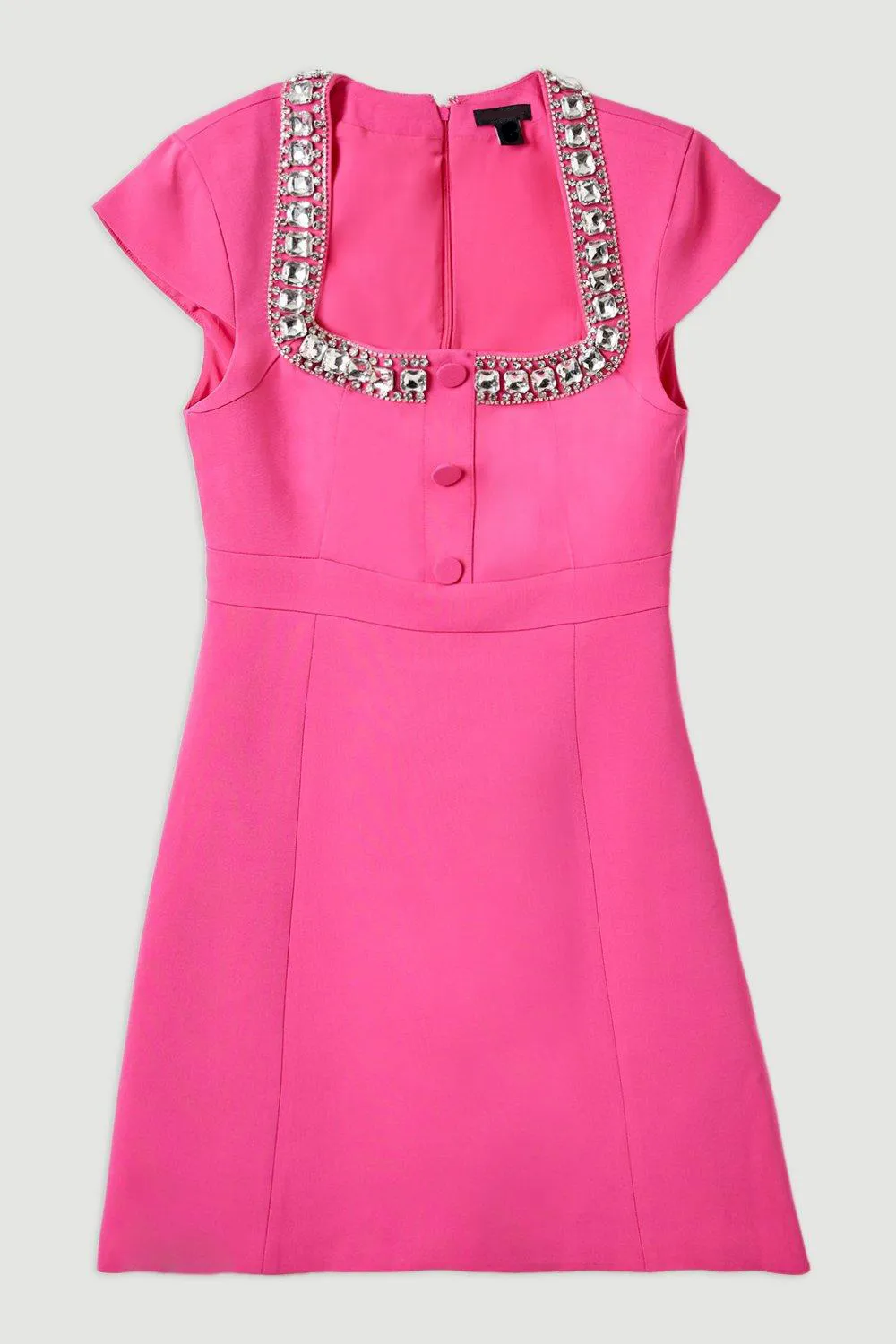 Tailored Compact Viscose Stretch Embellished Cap Sleeve Mini Dress