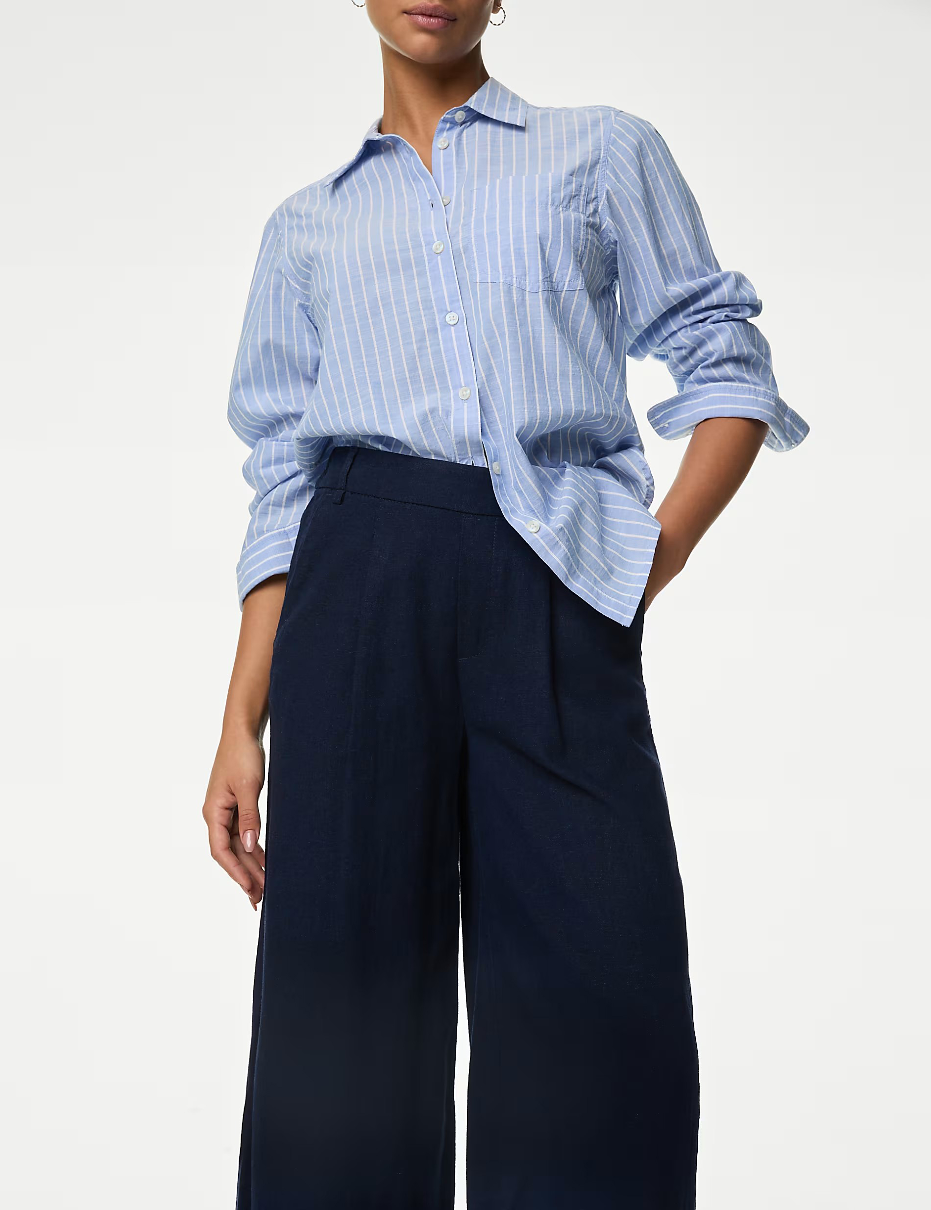 Black Shirred Wide Leg Trousers