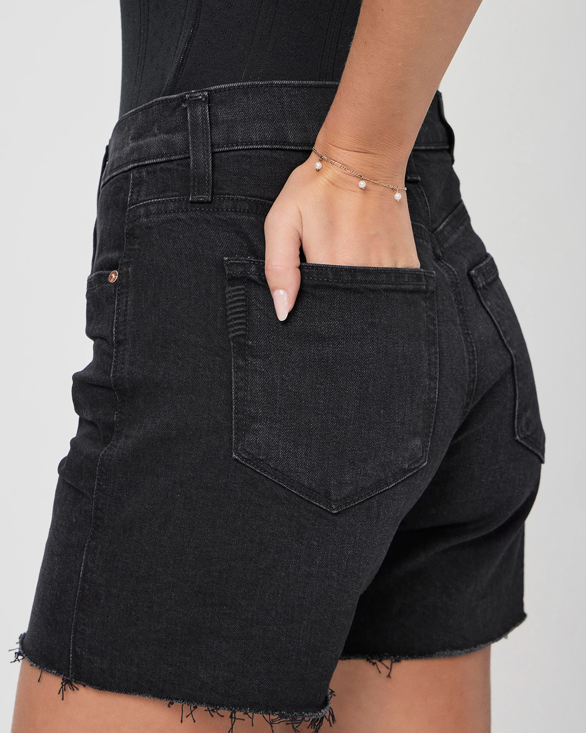Black Distressed High Waisted Shorts