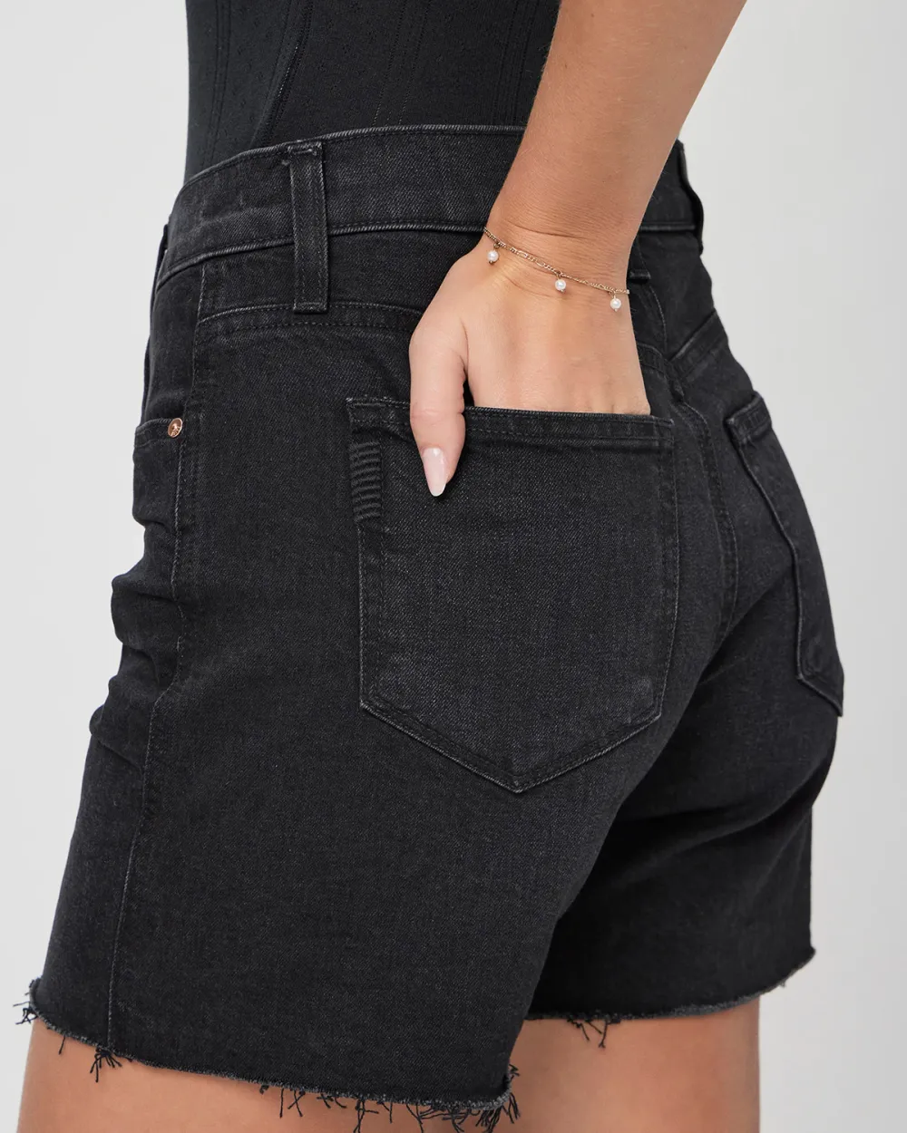 Black Distressed High Waisted Shorts