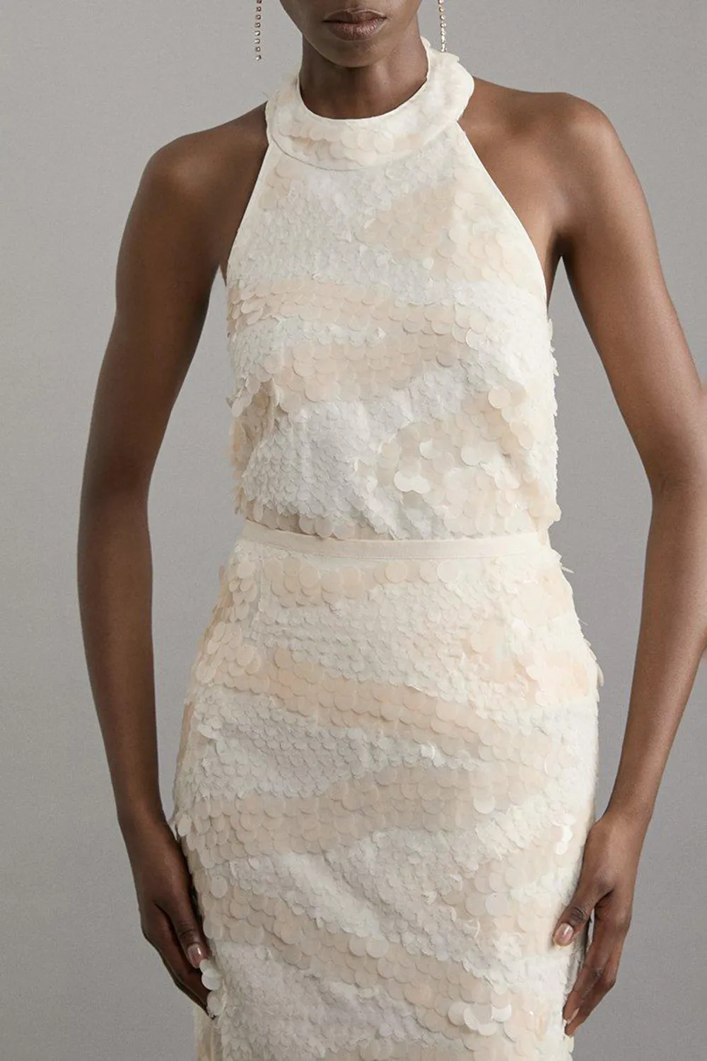 Textured Sequin Woven Halterneck Top
