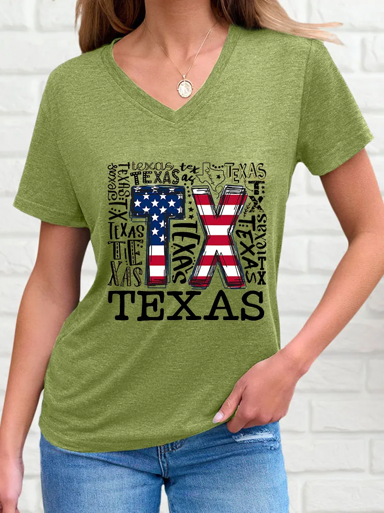 Woman'S Texas V-Neck And Short Sleeves T-Shirt