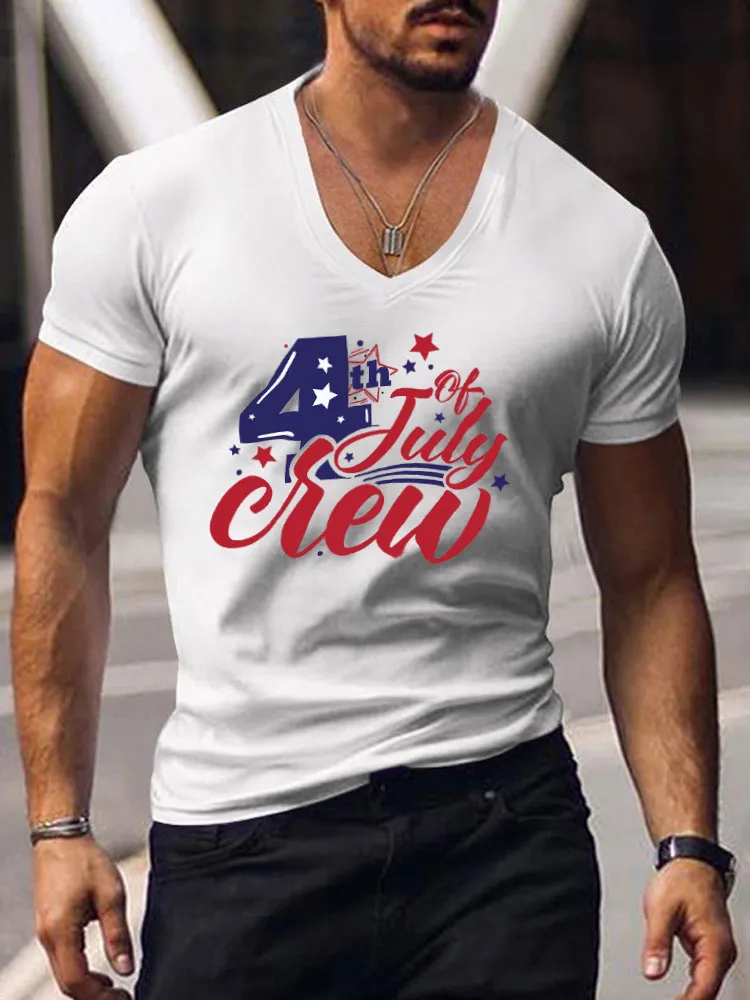 Men'S 4Th Of July Crew Print Short-Sleeved V-Neck T-Shirt