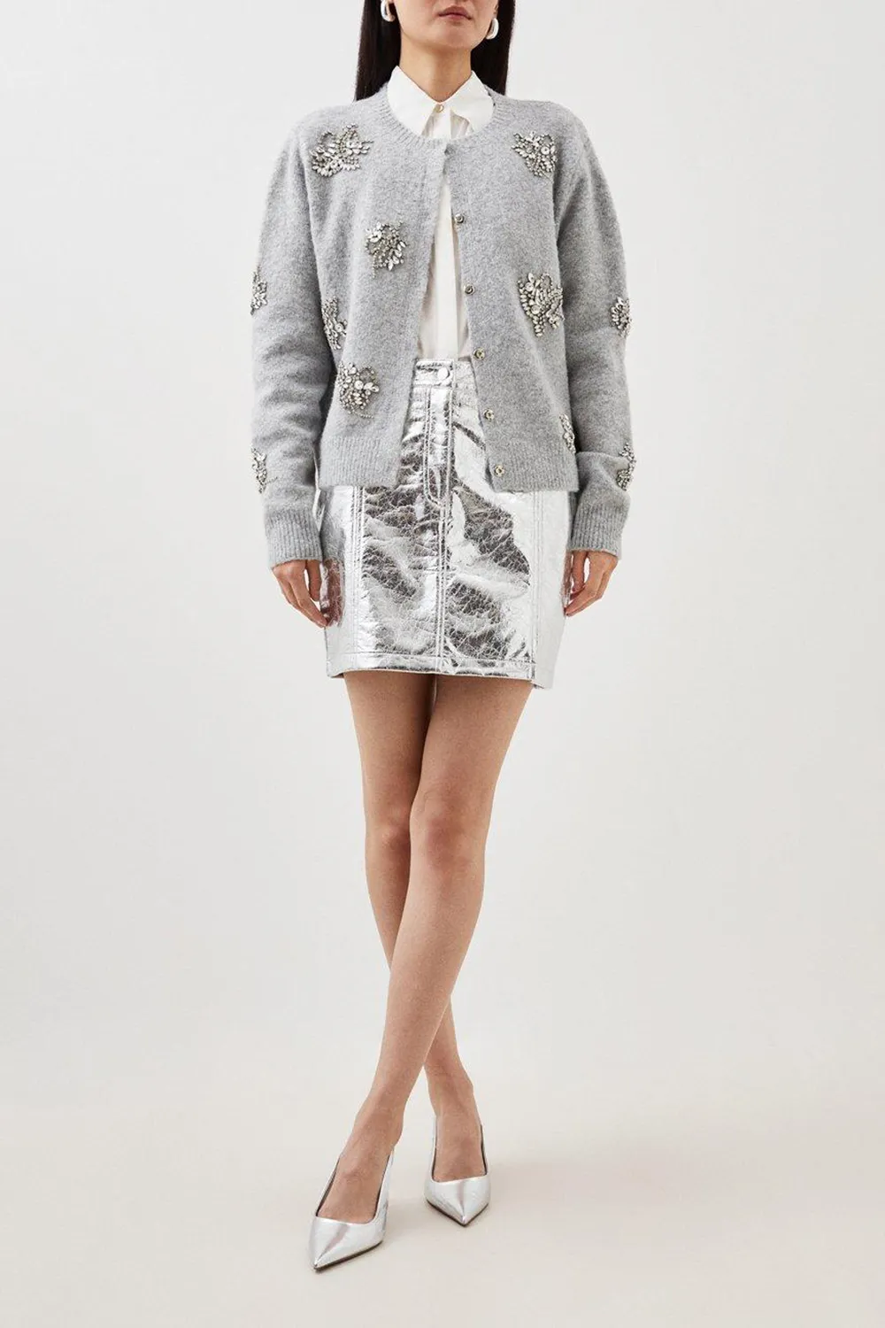 Wool Blend Embellished Cosy Knit Cardigan