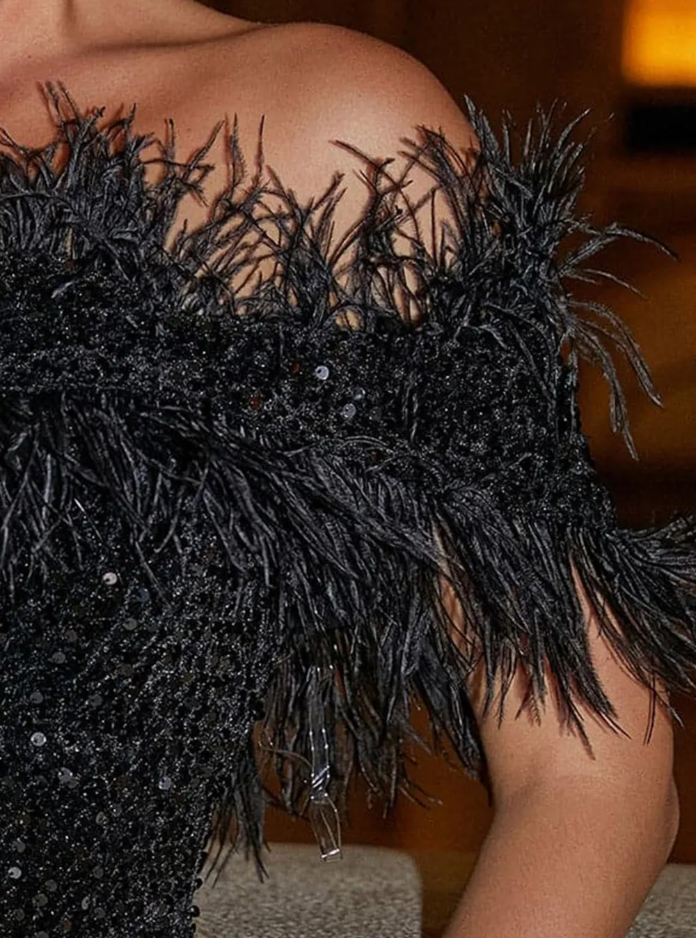 Off Shoulder Feather Jumpsuits