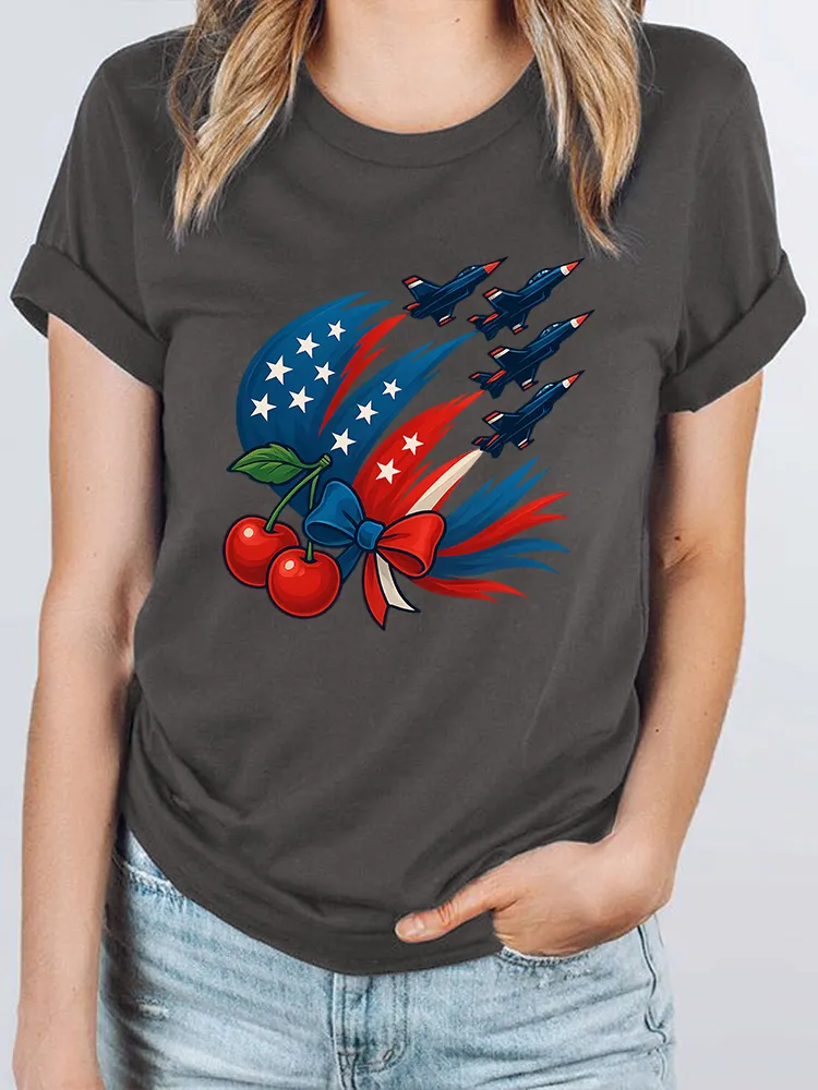 Woman'S Independence Day Round-Neck Short-Sleeved T-Shirt