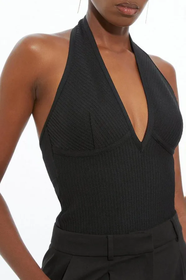 Halter Neck Knit Bodysuit