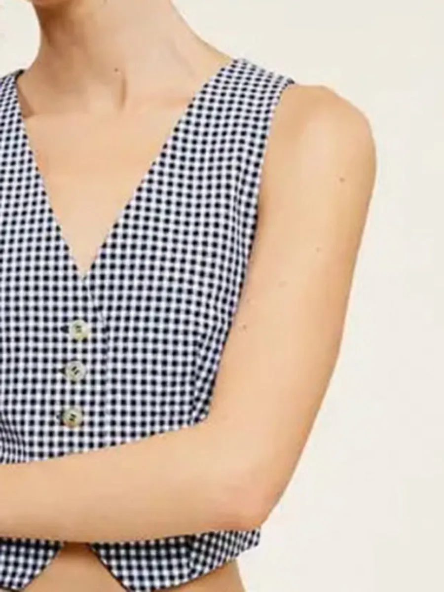Black And White Plaid Button Vest