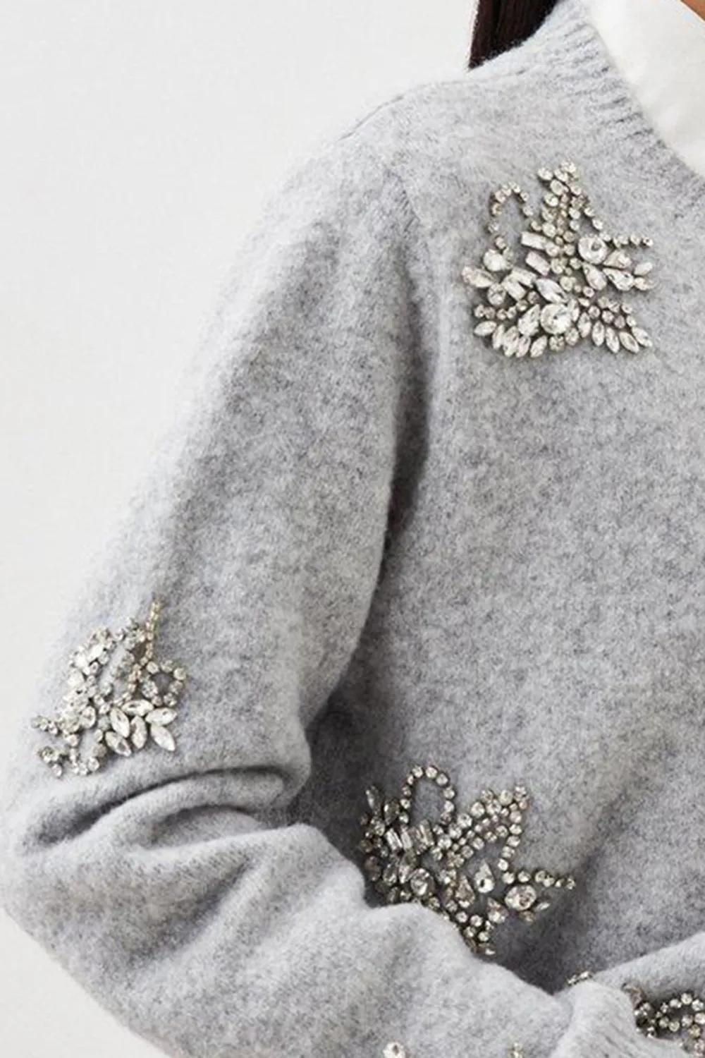 Wool Blend Embellished Cosy Knit Cardigan