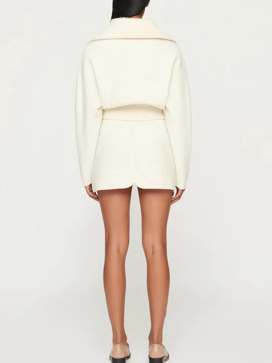 White Boiled Wool Bomber Jacket