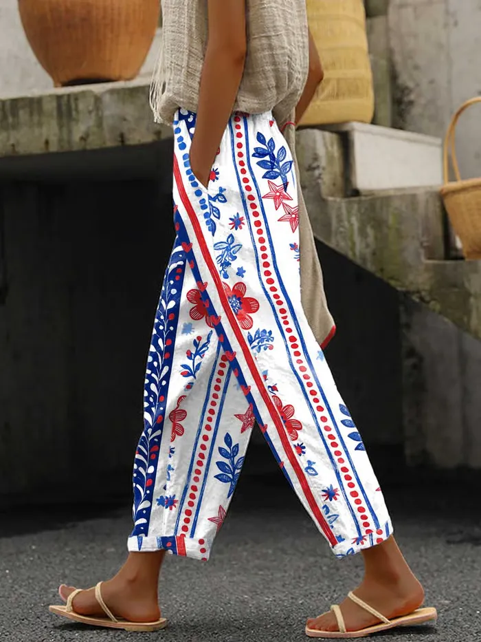 Women'S Flower Print Pocket Trousers
