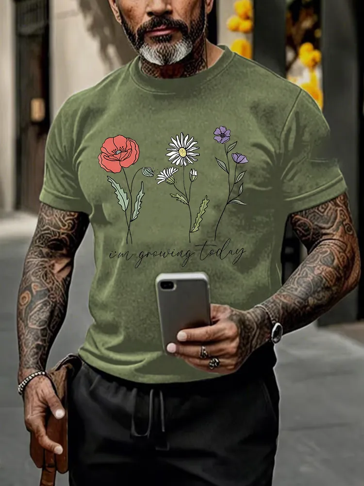 Men'S Round-Neck Short-Sleeved T-Shirt I'M Growting Today Prints