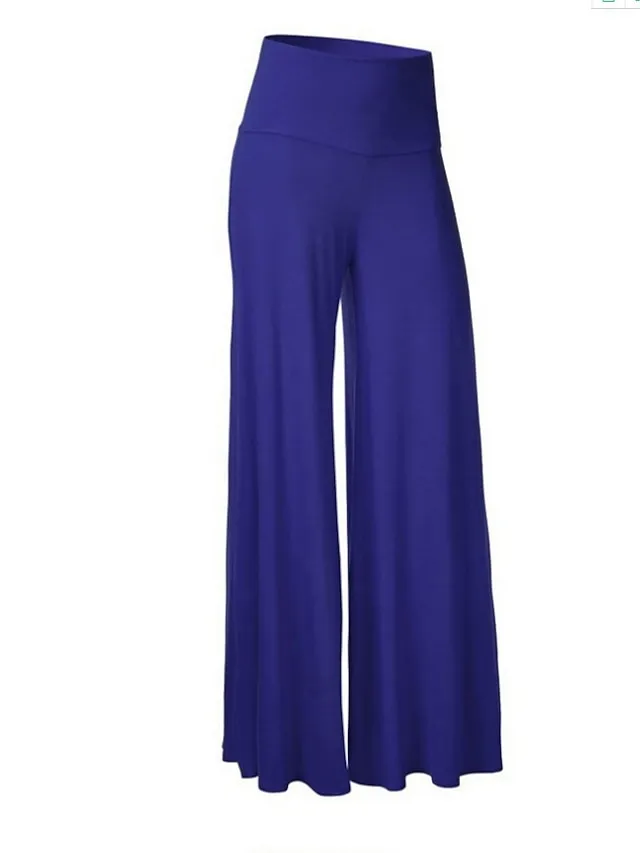 Women's Basic Essential Pants Wide Leg Slacks Straight Solid Colored Mid Waist White Black Navy Blue S M L XL XXL