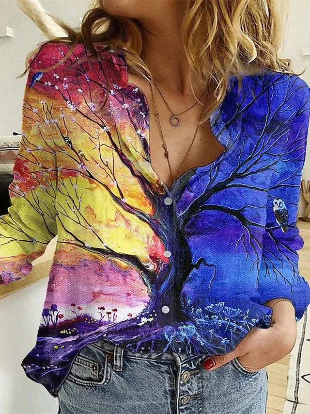Women's Shirt Blouse Black Pink Army Green Graphic Floral Button Print Long Sleeve Daily Weekend Tropical Vintage Shirt Collar Regular Floral S