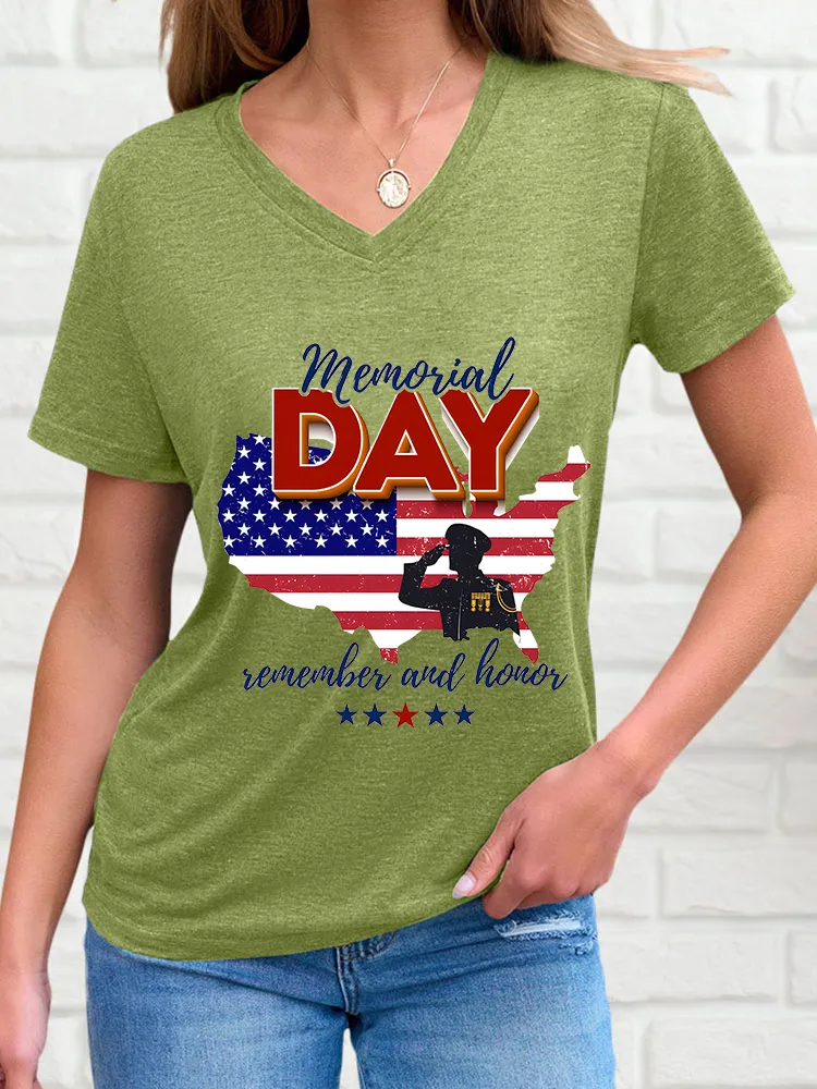 Woman'S Memorial Day Remember And Honor V-Neck And Short Sleeves T-Shirt