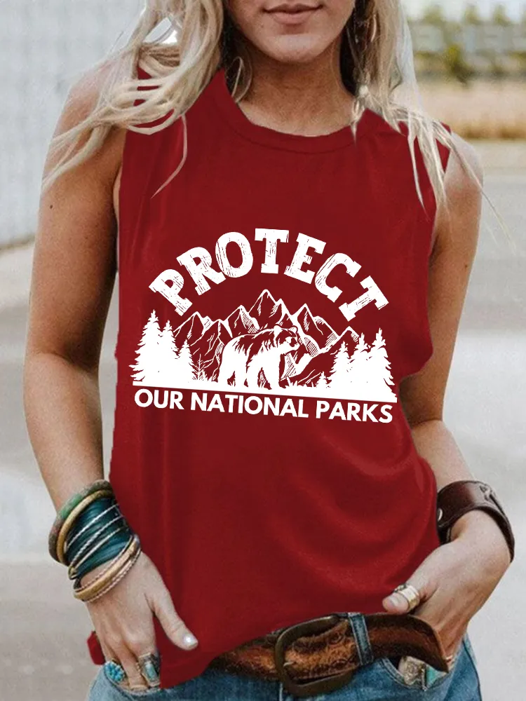Women'S Round-Neck Vest With Protect Our National Parks Prints
