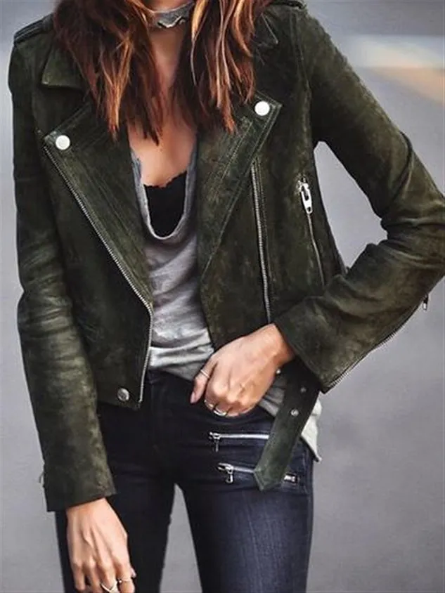 Autumn Winter Casual Basic Daily Faux Suede Long Sleeve Jacket