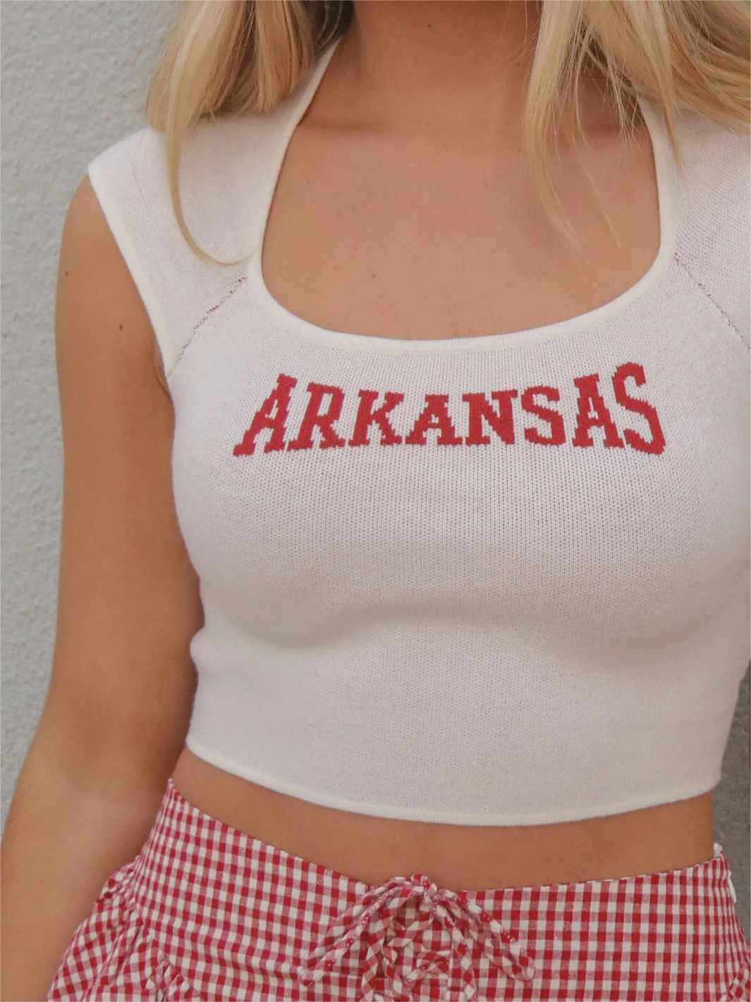 Square Neck Embroidered Knit Crop Top