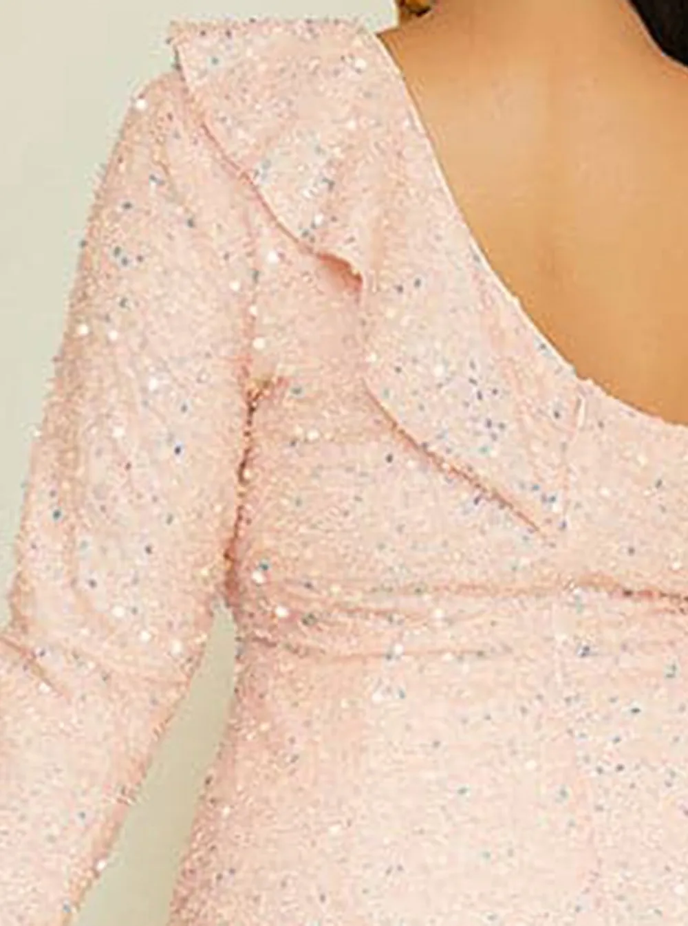 Plus One Shoulder Ruffle Trim Sequin Dress