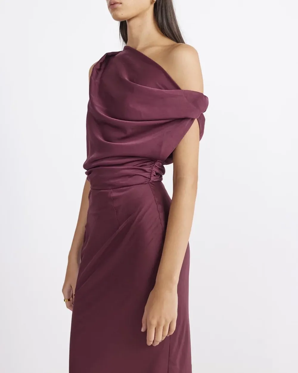 Off-shoulder Satin Maxi Dress