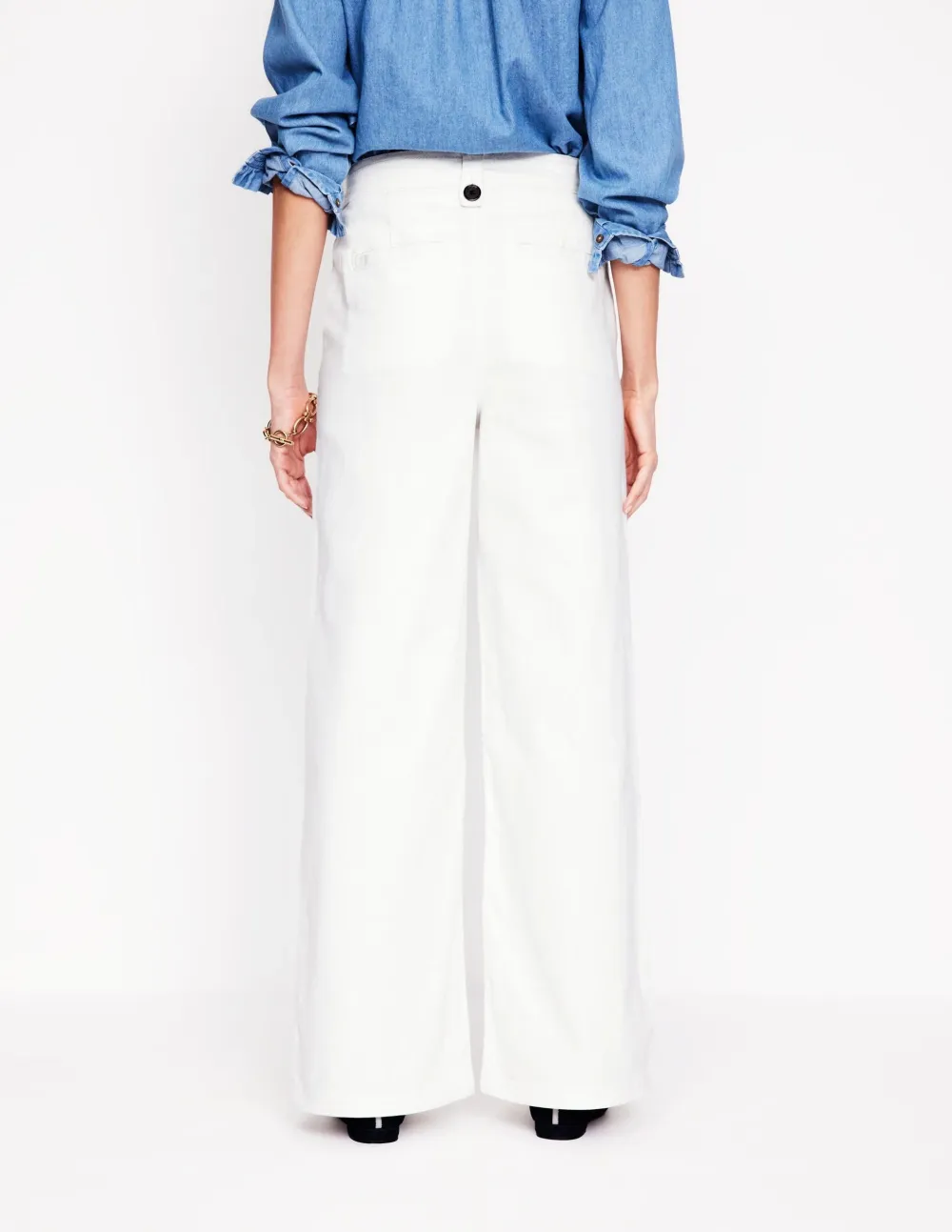 White Wide - Leg Linen Pants with Striped Detail