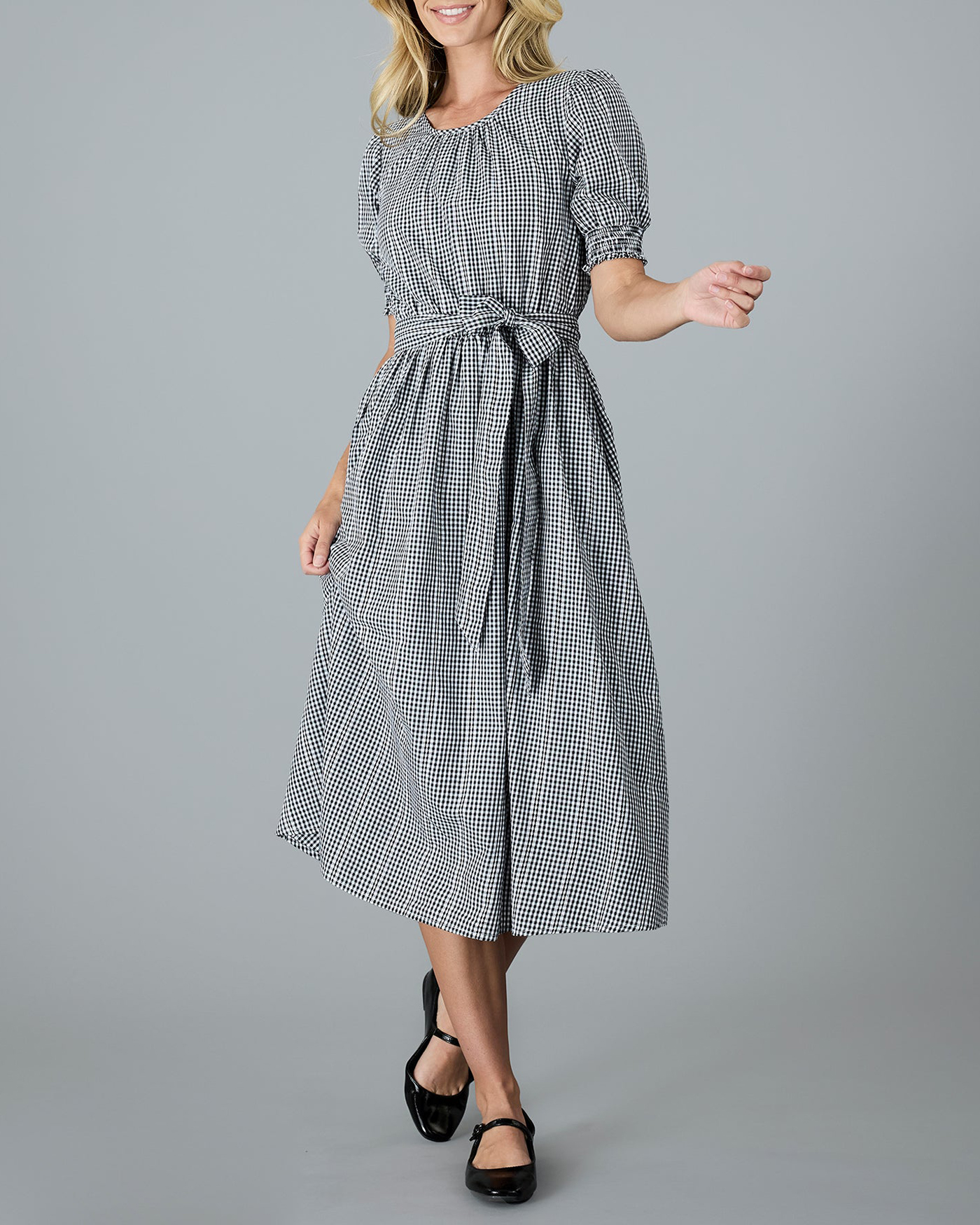Black And White Gingham Midi Dress