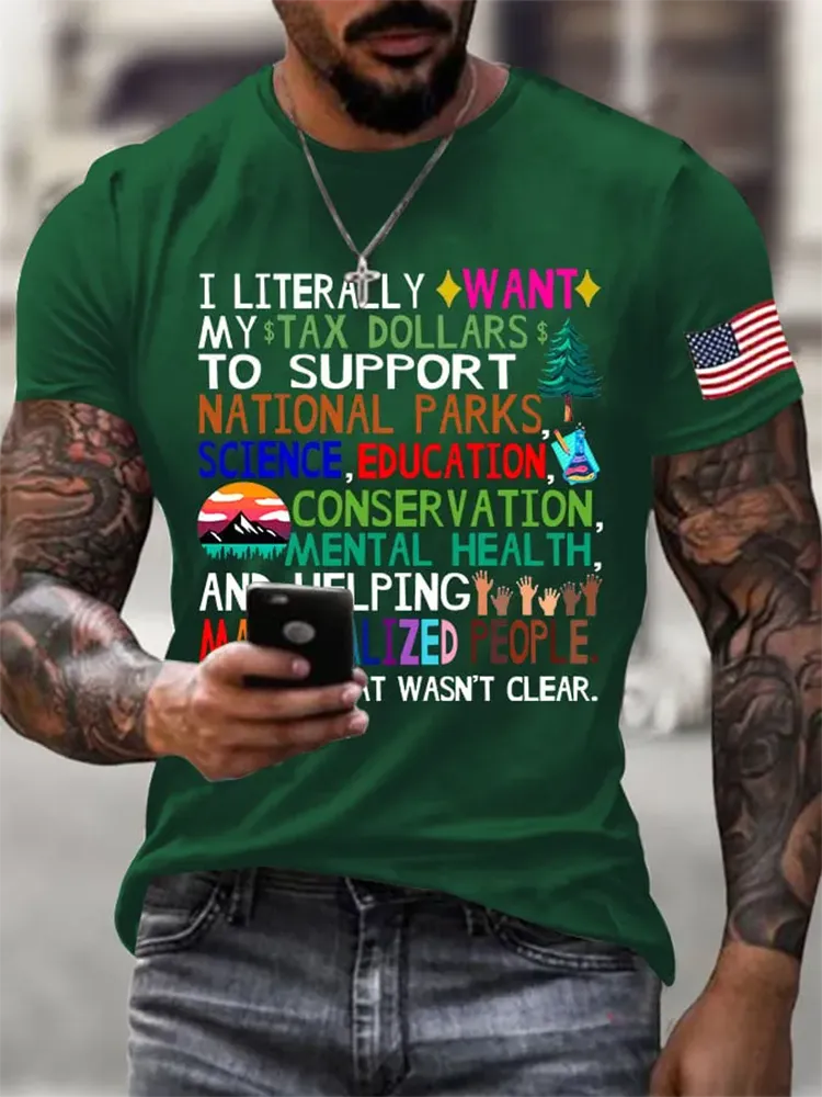 Men'S Support National Parks Printed Round Neck T-Shirt