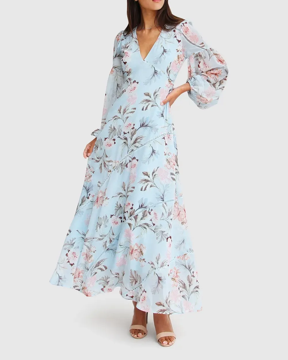 Chiffon Print Long Sleeve Maxi Dress