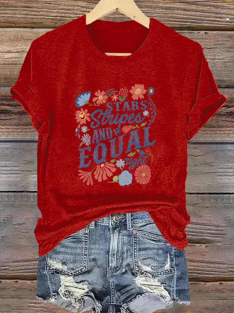 Woman'S Stars Stripes And Equal Right Crew Neck Short Sleeve T-Shirt