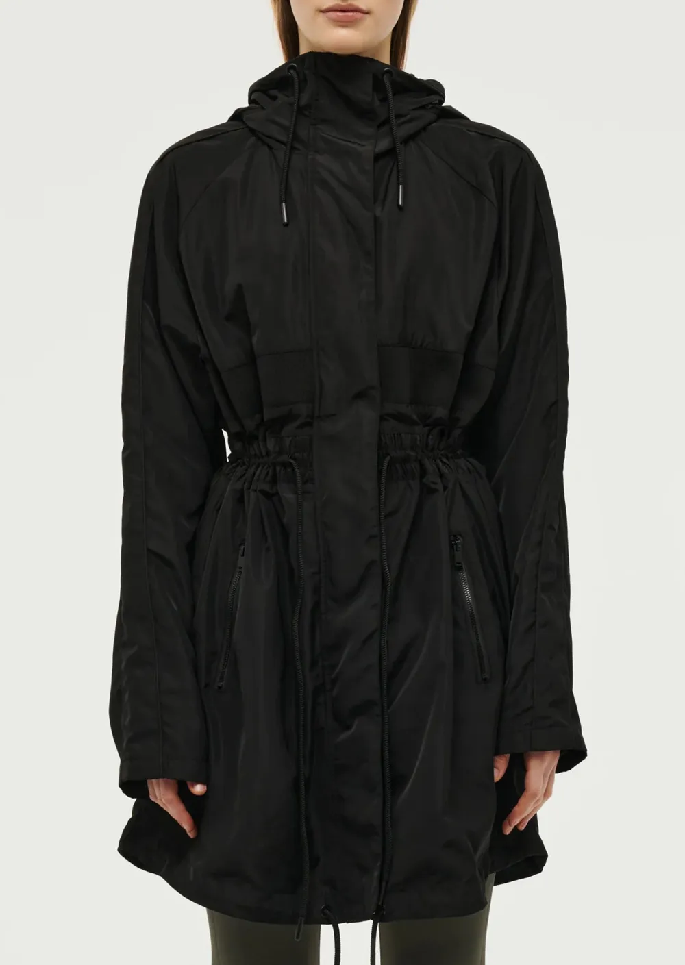 Black Drawstring Mid Length Jacket