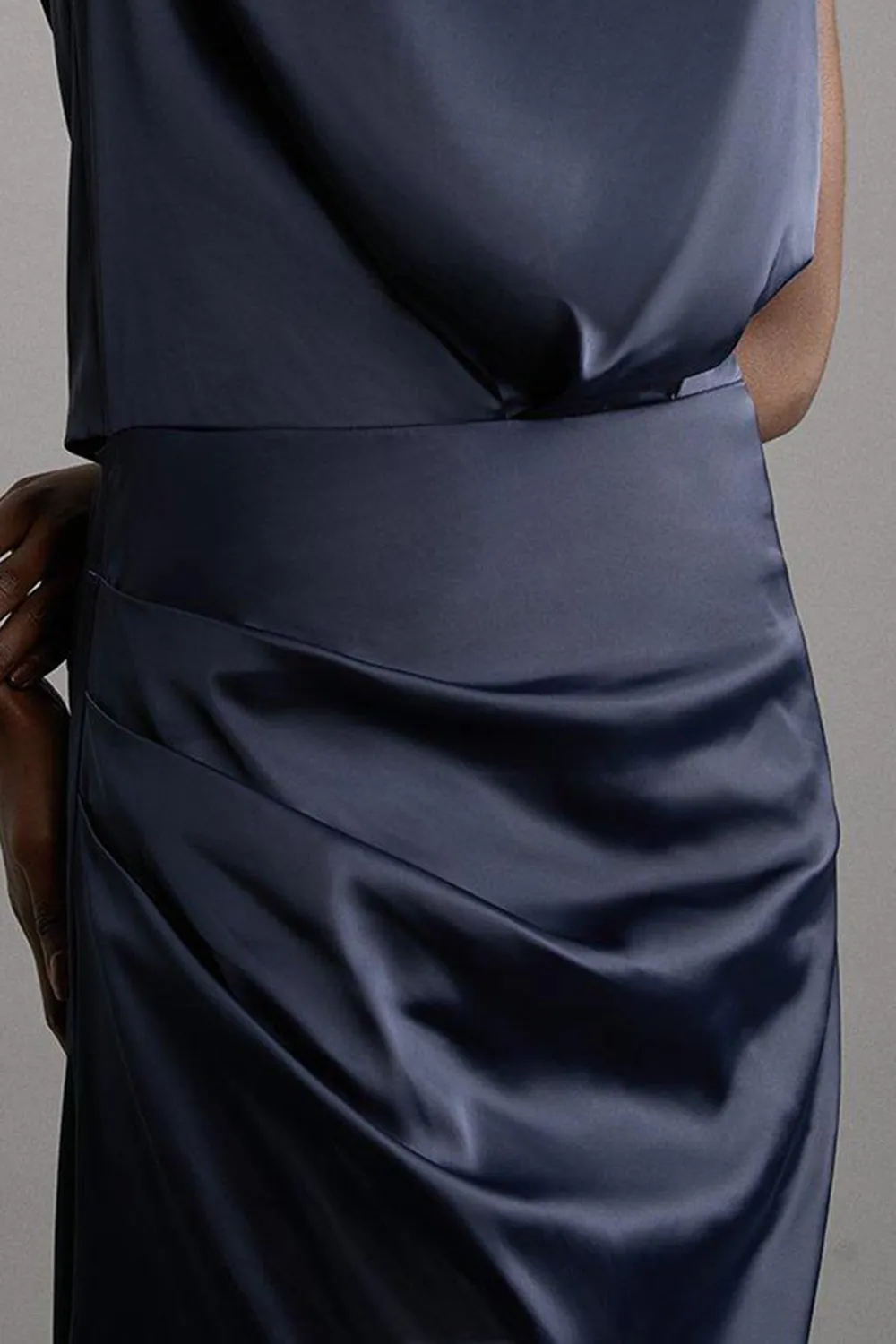 High Neck Sleeveless Satin Drape Woven Midaxi Dress