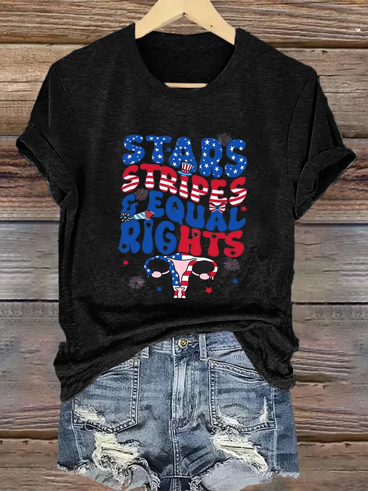Woman'S Stars Stripes Equal Rights Crew Neck Short Sleeve T-Shirt