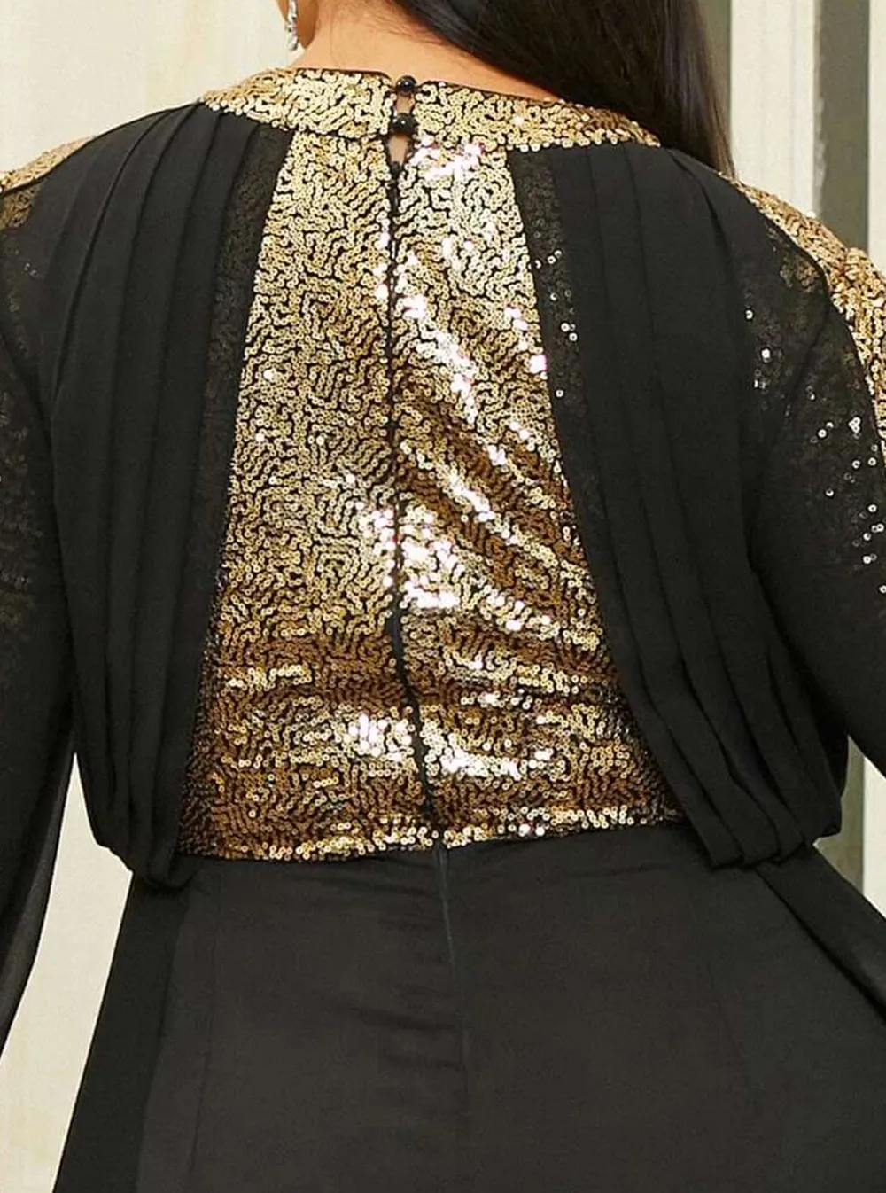 Plus Size Panel Ribbon Lantern Sleeve Jumpsuits
